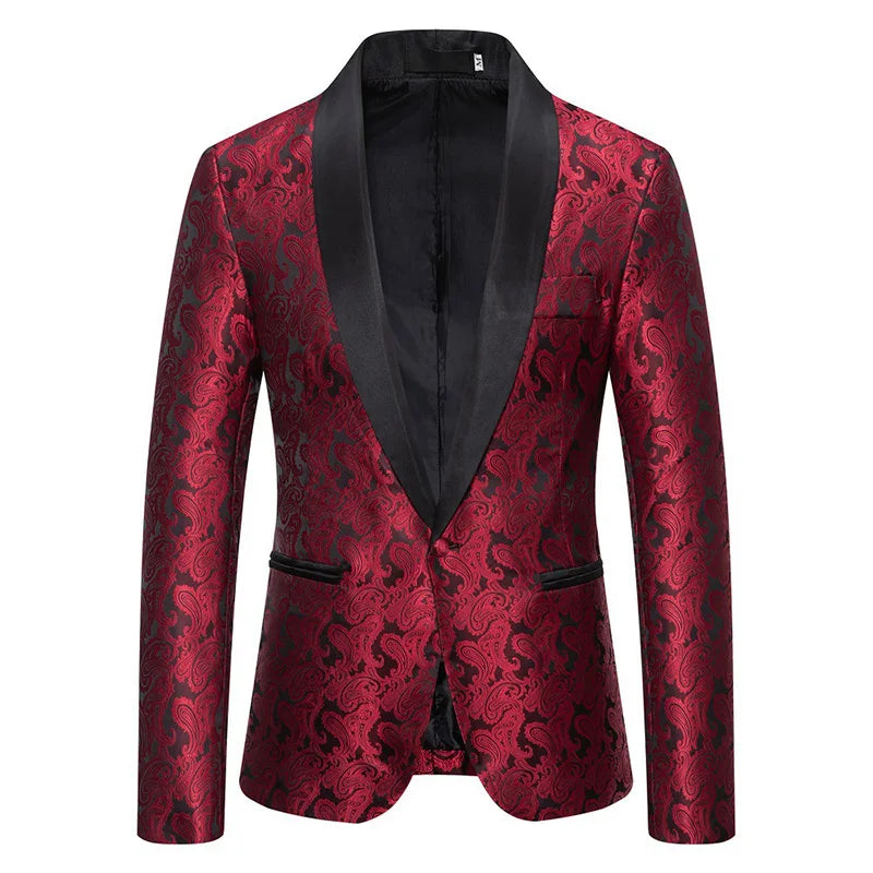 RNSHANGER Fashion Red Cashew Flower Men's Blazer Autumn Long Sleeve Wedding Party Dress Jackets Business Work Male Blazers