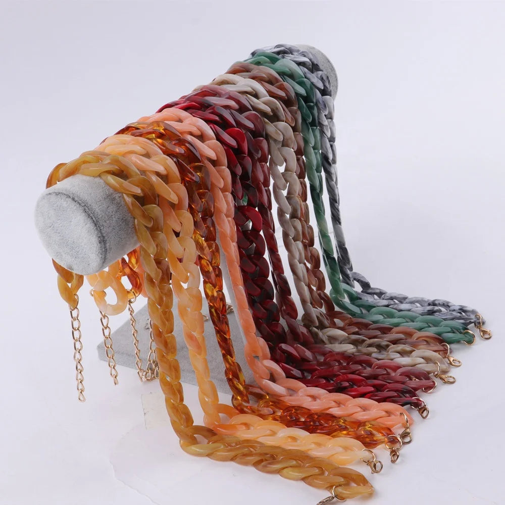 Bohemia Style Candy Color Necklace Colour Mixture Round Geometry Link Chain Acrylic Resin Necklace Party Jewelry 1 Piece / FS