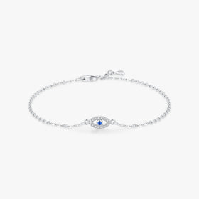 Simple Chain Link for Women Pave Setting CZ Fine Jewelry 925 Sterling Silver Delicate Lucky Blue Evil Eyes Adjustable Bracelet