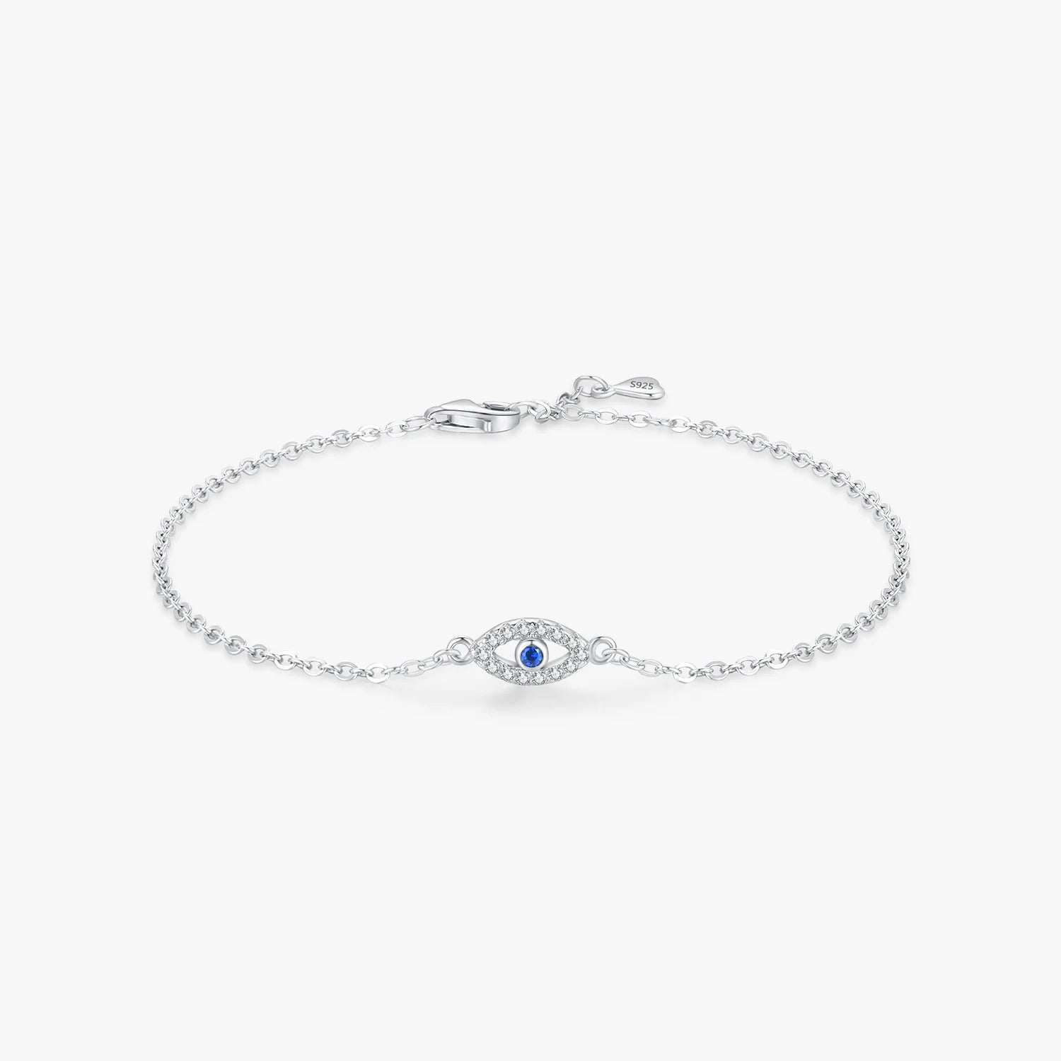 Simple Chain Link for Women Pave Setting CZ Fine Jewelry 925 Sterling Silver Delicate Lucky Blue Evil Eyes Adjustable Bracelet
