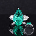 18K White Gold with Lab Emerald Colombian Color  10X16mm  & 4X6mm Moissanite Stone Ring