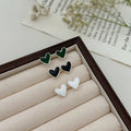925 Sterling Silver White/Green/Black Enamel Heart Stud Earrings for Women Gifts Jewelry