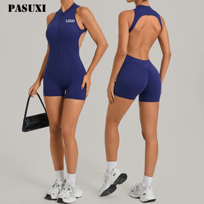 PASUXI New Custom Logo Girls One Piece Gym Fitness Bodysuit Yoga Jumpsuit Sports Clothing Workout Jumpsuit for Women