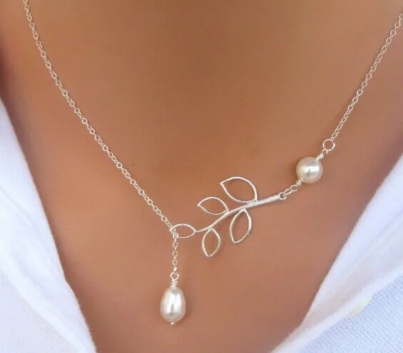 Fashion Jewelrypearl Necklaceleaf Short Necklace Leaves Pendant
