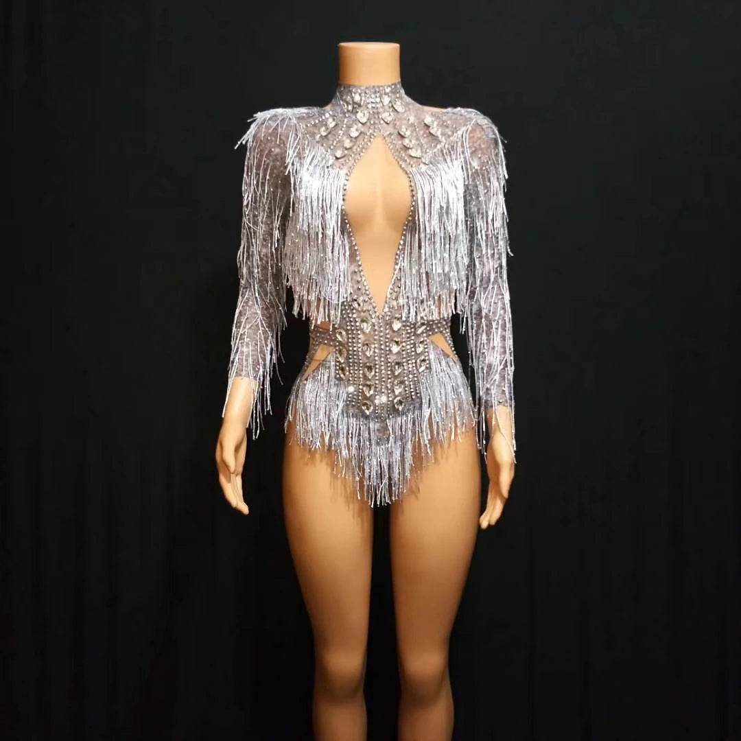 Pole Dance Leotards Rhinestone Jumpsuit Stage Performance Showgirl Pole Dance Leotard Women Party Club One Piece Bodysuits