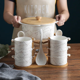 Hot Sale Eco-friendly Ceramic Soup Bowl Set Wholesale Bowknot Diamond Check Creative Design