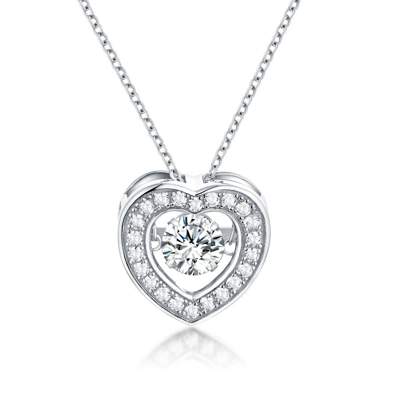 YILUN 925 Sterling Silver Sparkling Heart Necklace 5A Zirconia Rhodium Plated Slide Pendant Necklace Jewelry