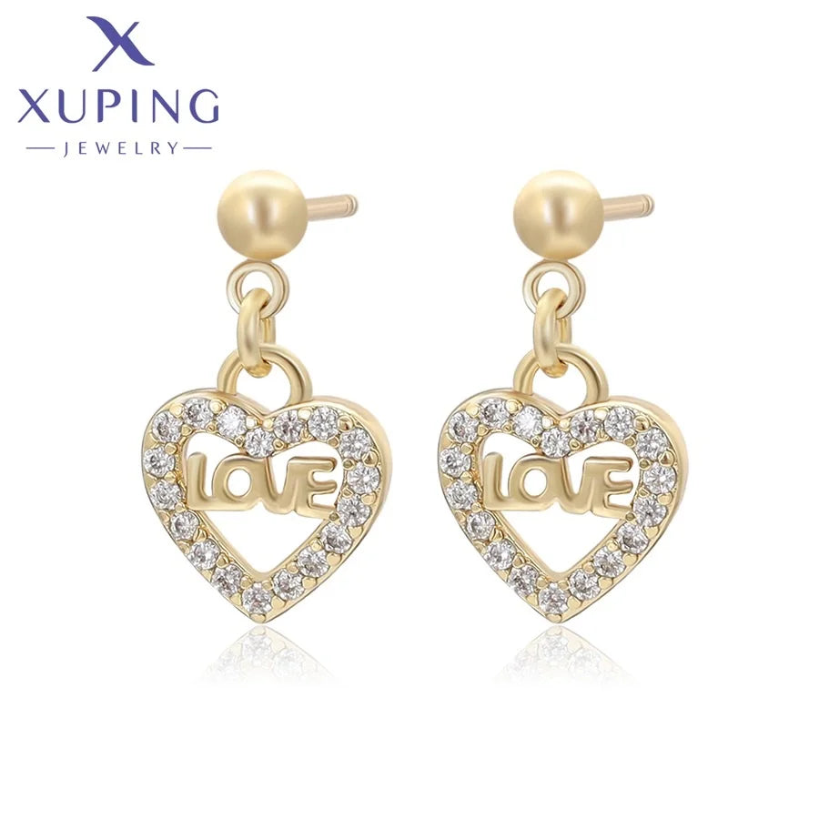 X001067775 XUPING Jewelry 14K Gold Plated Valentine's Day Gift Fashion Iced Out Heart Love Women Earring
