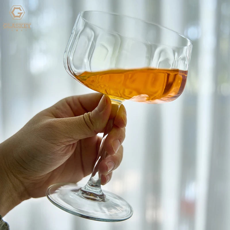 420ml Crystal Red Wine Glass Transparent Stemware Pumpkin Ribbed Texture Cocktail Glass Dishwasher Safe Glass Goblets