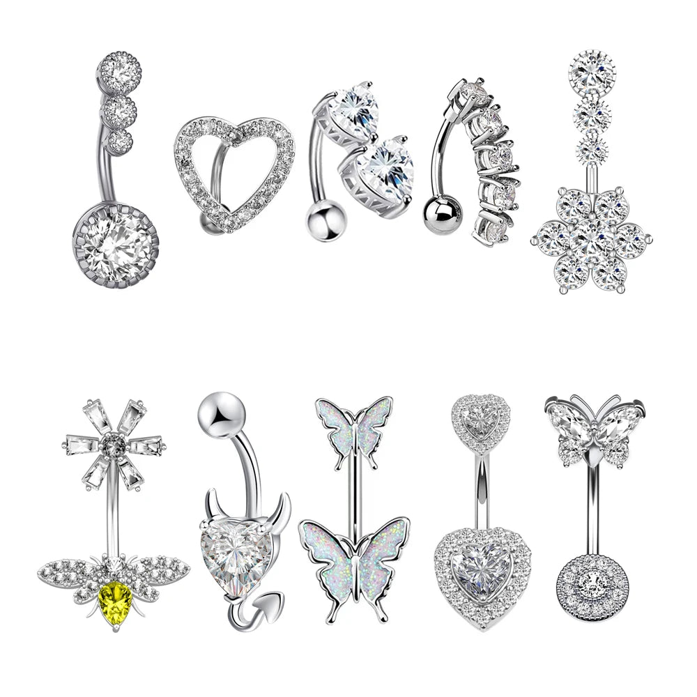 Heart Butterfly Little Demon Shaped Navel Ring Jewelry Stainless Steel CZ Body Piercing Belly Button Rings Jewelry