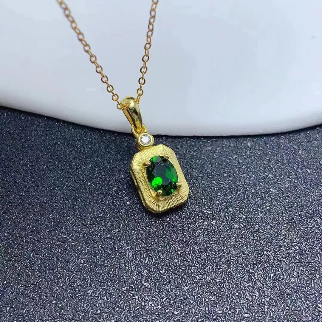 Factory Supply Diy 925 Sterling Silver Natural Diopside Elegant Friendship Jewelry Pendant Necklace