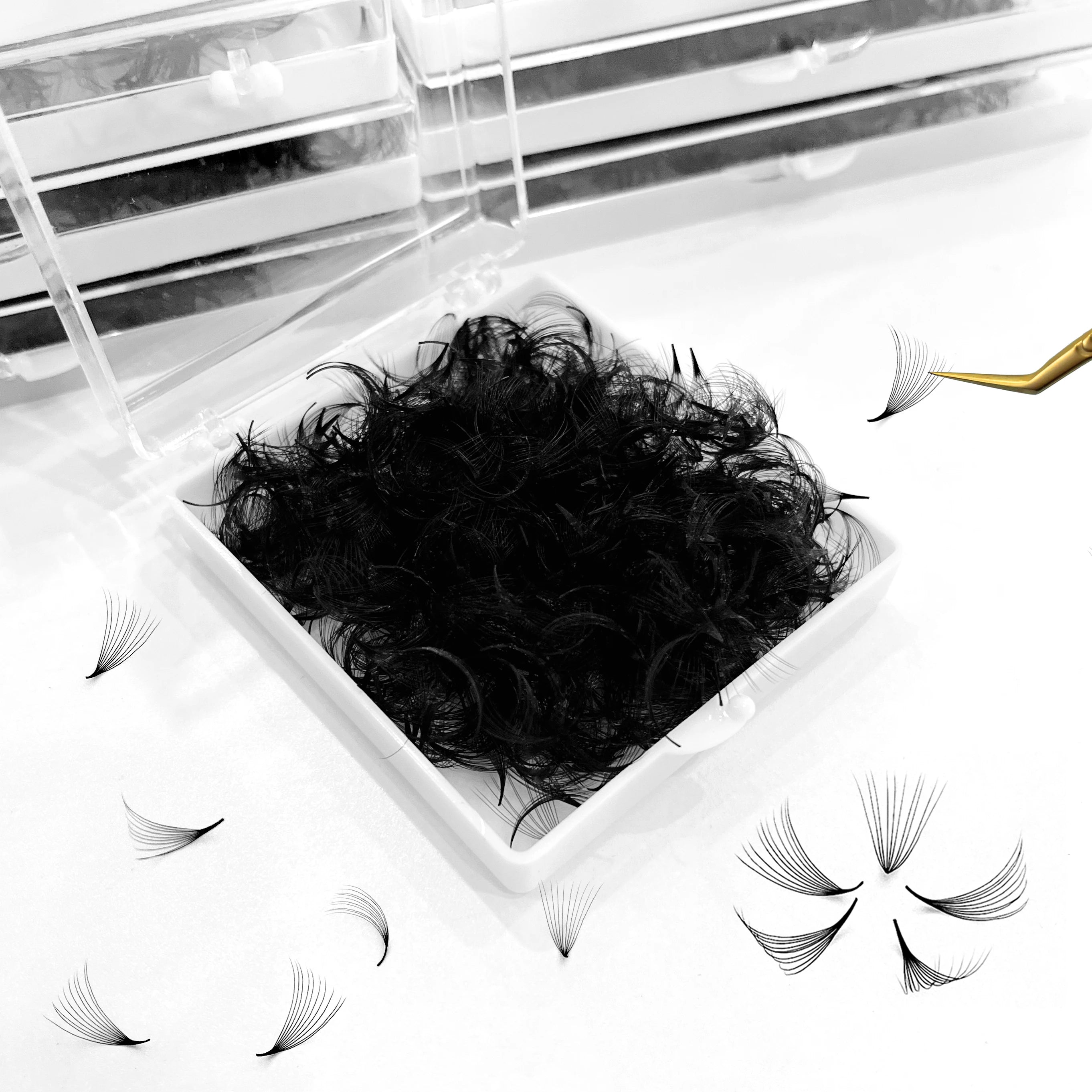 Abonnie C D Curl Mink Pointy Base 1000 Mixed 8-18Mm 14D Loose Premade Volume Fans Promade Lash Extension Fans