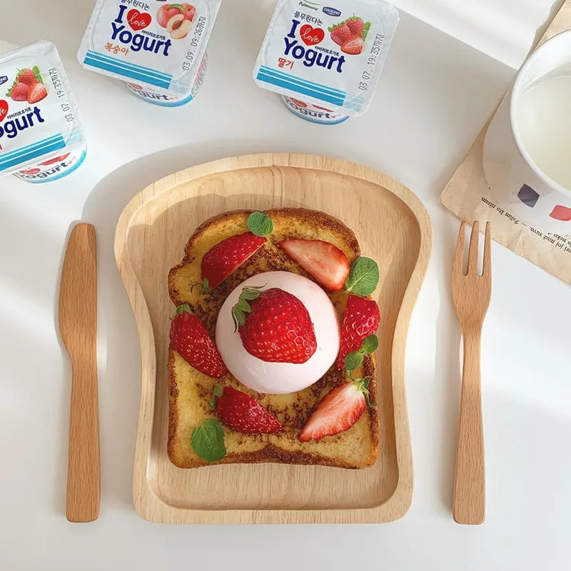 Ins-style Breakfast Plate Cute smiley Face Bread Wooden Plate One Person Eating Plate