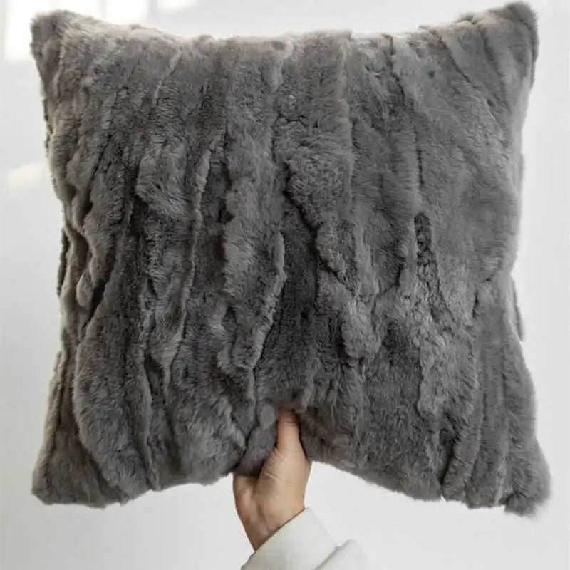 Animal Skin Throw Pillow Covers Soft Plush Real Rex Rabbit Fur Western Decor Luxury Style Pillowcase for Home Living Room