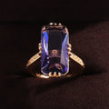 CAOSHI New Independent Rings Women Girls Super Big Pure Royal Purple Zircon Rings Large Purple Rectangle Gold Thin Carved Rings
