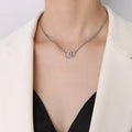 Double Ring Buckle Pendant Geometric Necklace Collarbone Chain Titanium Steel Flat Chain Bracelet Stainless Steel Accessory Set