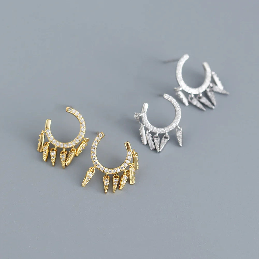 High Quality Design Ins 925 Sterling Silver Fine Jewelry CZ Pave Pyramid Charm Drop Earrings Women