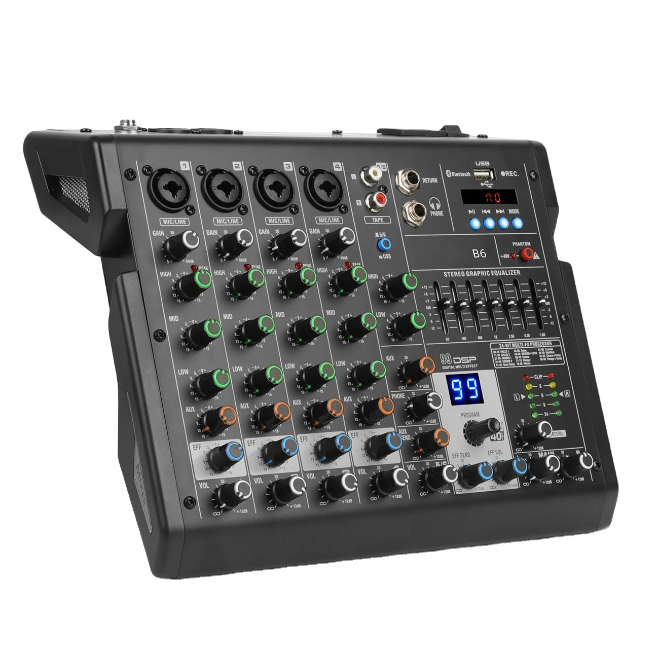 Depusheng B6 Professional Built in 99 Kinds of DSP Effect Portable 6 Channels Mini Audio Mixer