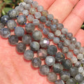 High Quality 6mm/8mm Natural Round Faceted Grey Labradorite Stone Loose Beads Kuoyu Brand MOQ 5 Strand for Jewelry Making 7.5''