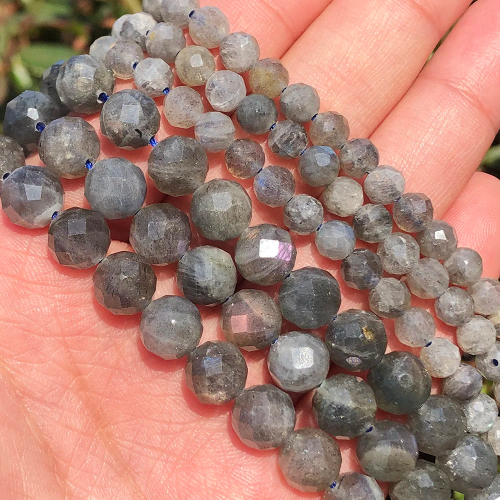 High Quality 6mm/8mm Natural Round Faceted Grey Labradorite Stone Loose Beads Kuoyu Brand MOQ 5 Strand for Jewelry Making 7.5''
