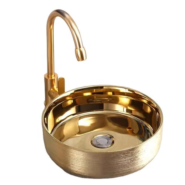 Above Counter Slim Rim Round Shape Luxury Golden Wash Basin Art Basin Wash Artistic Basin  Bathroom Sink