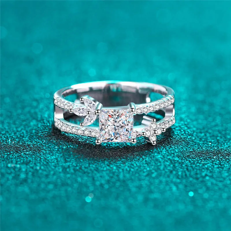 Silver 925 Original 1 Carat Princess Cut Diamond Test Past D Color Square Moissanite Ring New Arrival Brilliant Gemstone Jewelry