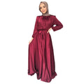 10% Ramadan Satin Abaya Muslim Long Dress Women Elegant Solid Color Modest Robe Islam Dubai Turkish African Dresses Belted