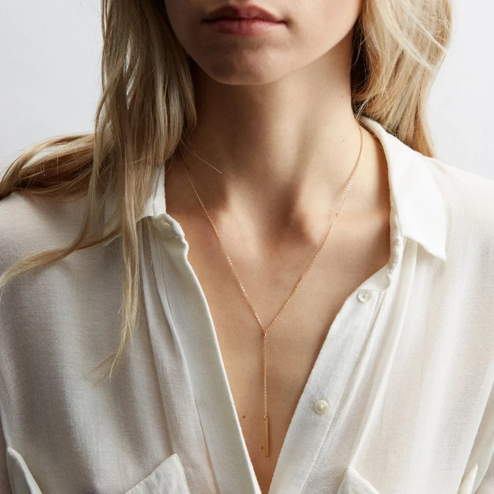 E-Manco Korean Style Women Gold Color Stainless Steel Necklace Fashion Layered Long Pendant Necklace Jewelry