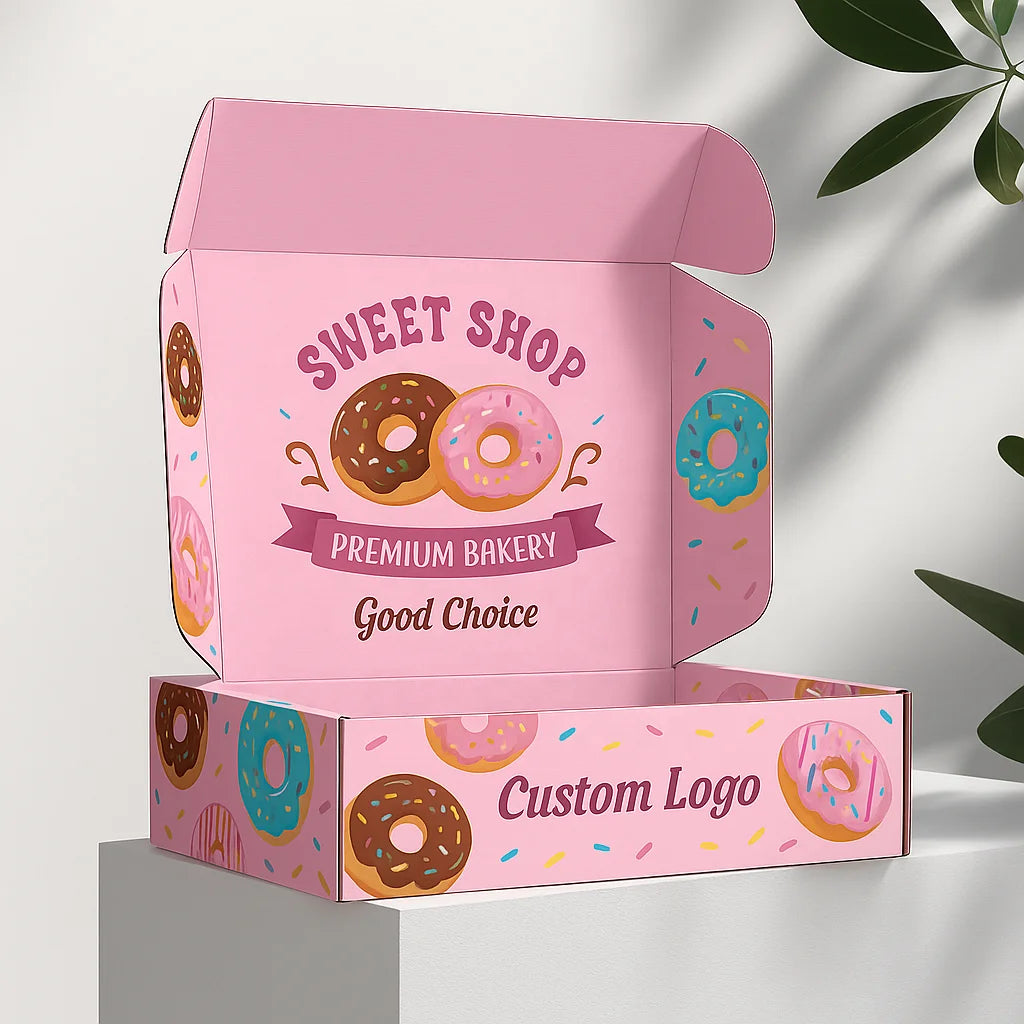 Custom Logo Design Donut Packaging Boxes Printing Foldable Food Grade Cake Food Donut Cookie Bread  Macaron Shipping Boxes