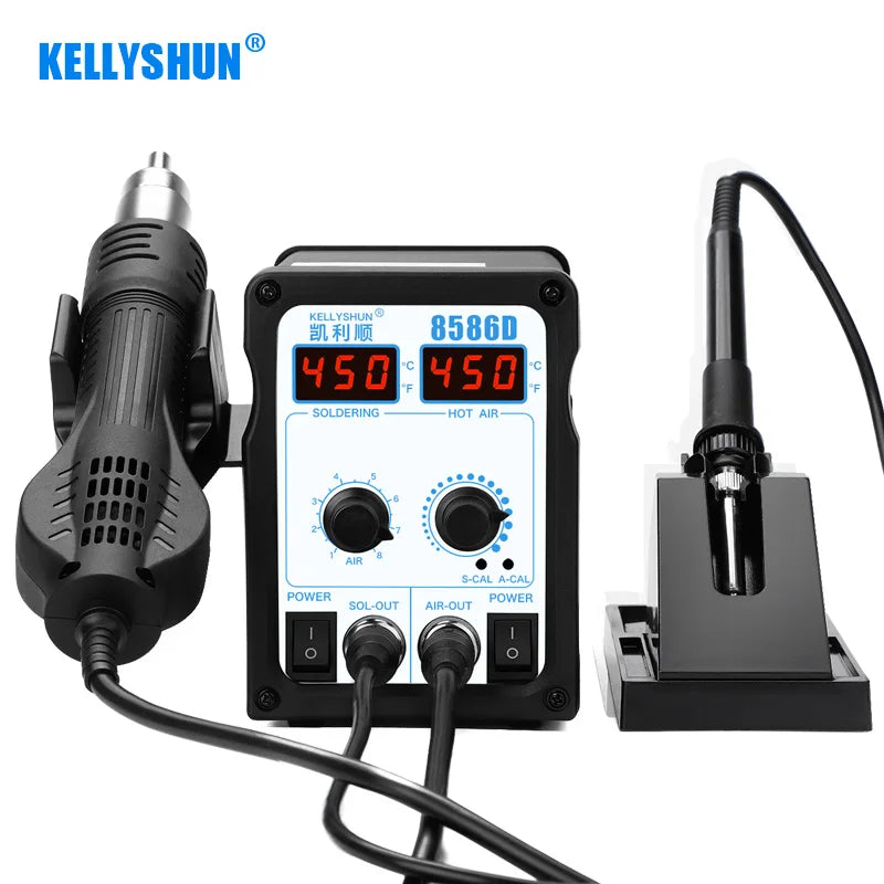 8586D 2-in-1 Digital SMD Rework Hot Air Gun Set OEM Solder Iron Supports Welding Repair Tools Straight Tip ESD Soldering Station