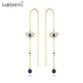 LUOTEEMI Devil Eye Charm Dark Blue Gemstone Wire Earring 18k Gold Plated Zirconia Jewelry Earrings Wholesale MegaBDM