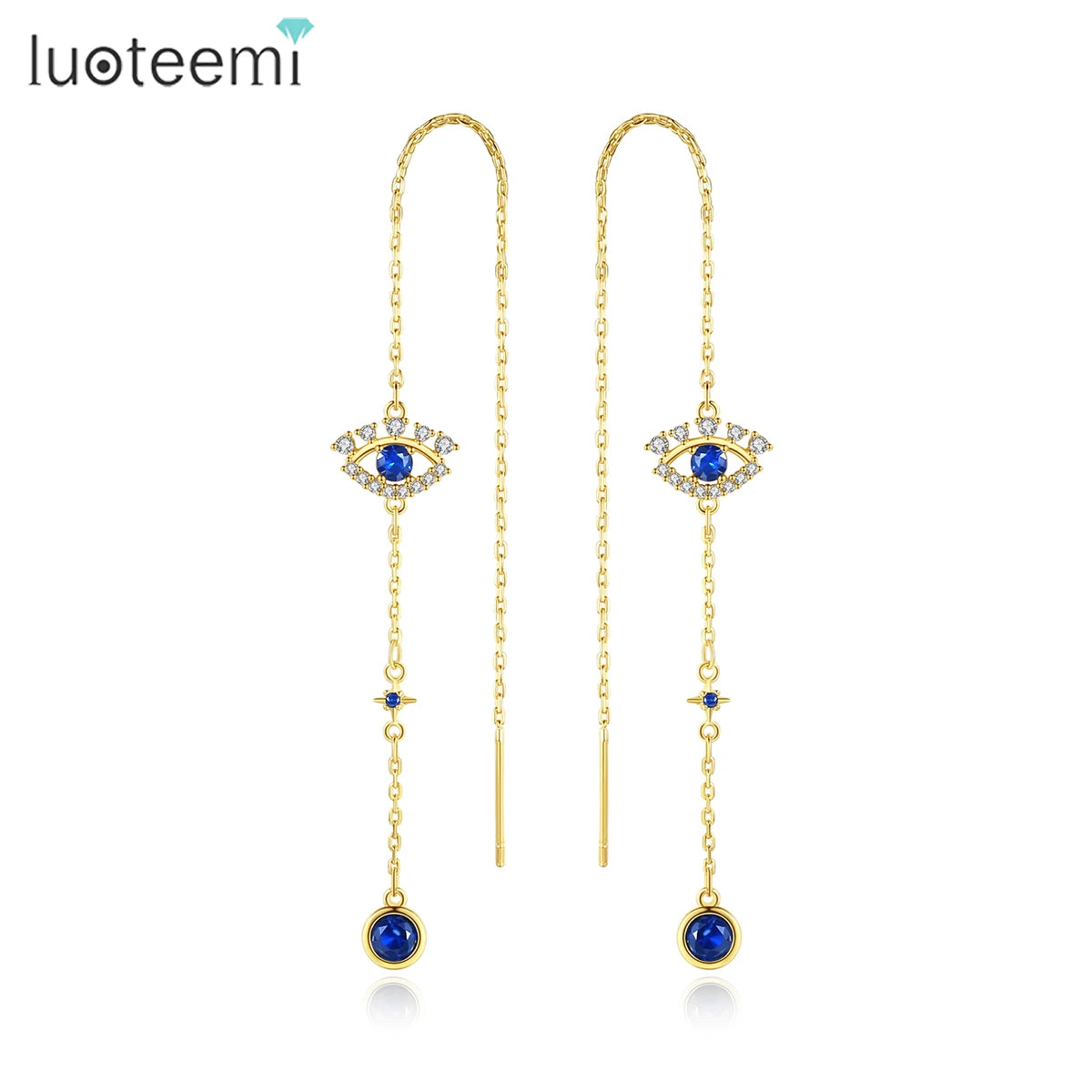 LUOTEEMI Devil Eye Charm Dark Blue Gemstone Wire Earring 18k Gold Plated Zirconia Jewelry Earrings Wholesale MegaBDM