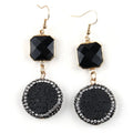 Newest Beautiful Unisex Round Rhinestone Black White Red Lava Stone Pendant Square Crystal Glass Drop Earrings