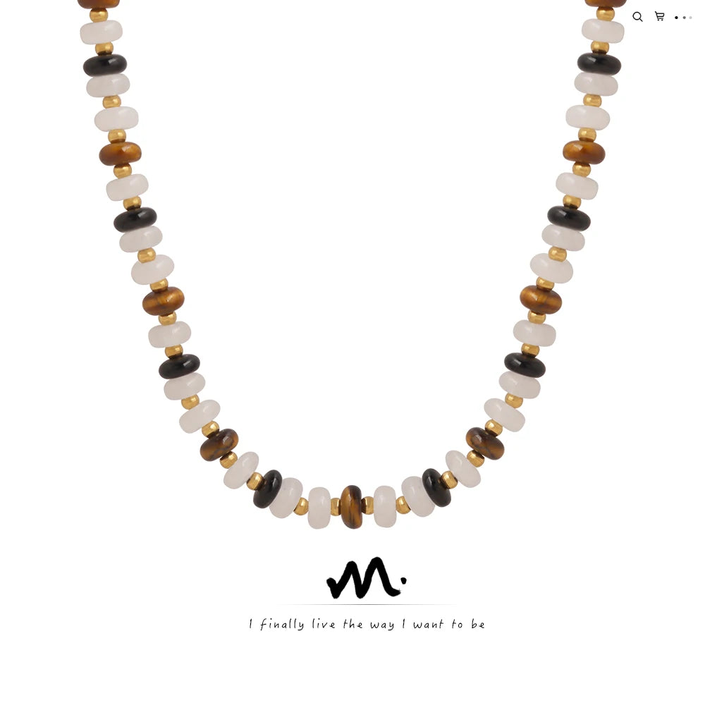 Hypoallergenic Stainless Steel Jewelry Wholesale Nature Stone Black Pendant Necklace 18K Filled 316L Stainless Steel Necklace