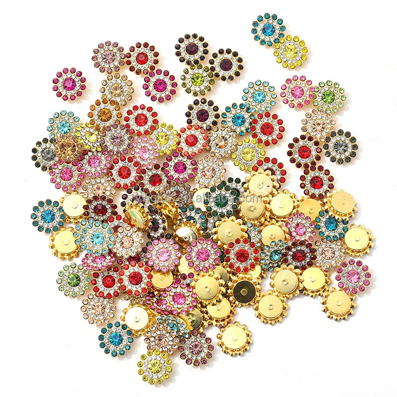 Hot Sale 14mm Rhinestone Flower Beads Gold-Plated Plastic Setting Loose Rhinestones for Clothing