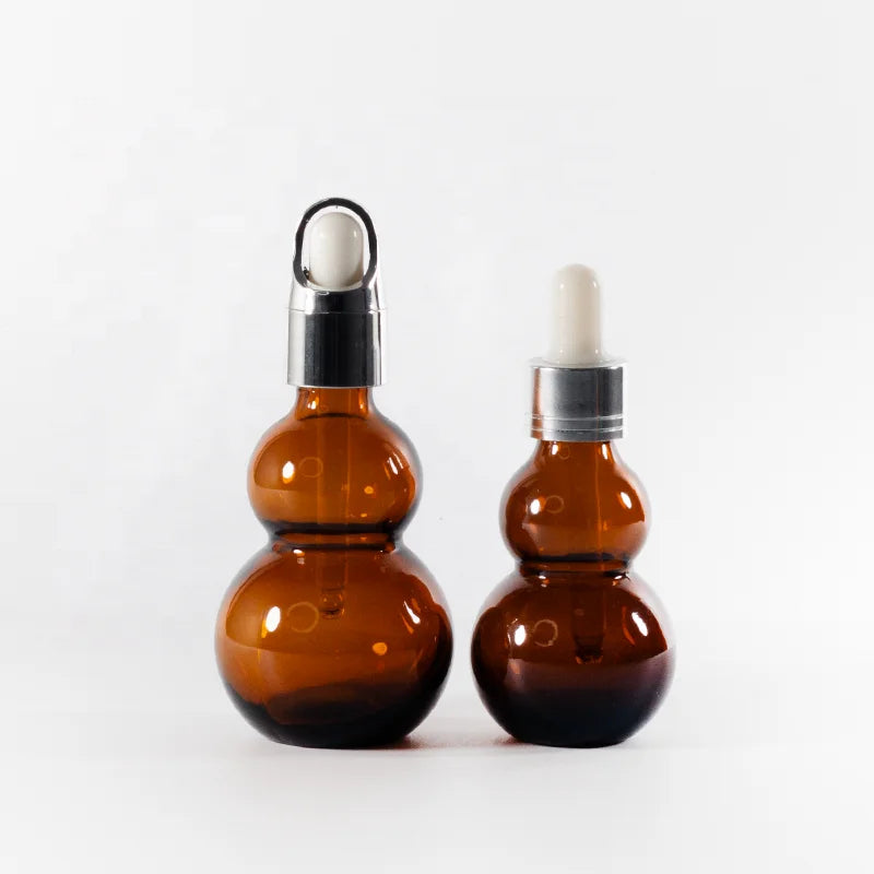 Cosmetics 50ml Double Gourd Dark Brown Glass Dropper Bottle Essential Oil with Gold Dropper for Mascara