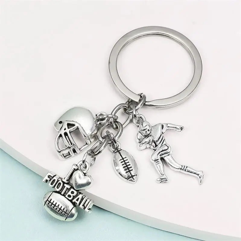 Alloy Plated Ancient Silver Key Ring Alloy Sports Ball Football Basketball Football Key Ring Pendant