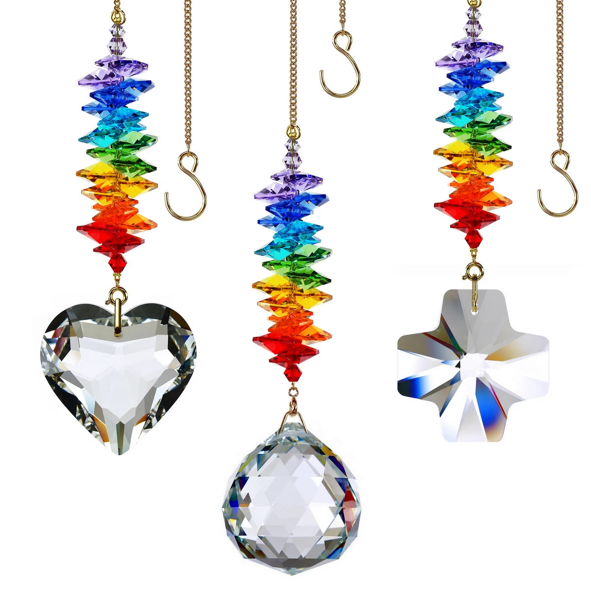 GOLDENHAITAI Clear Heart Crystal Suncatchers Handmade Rainbow Maker Prism Outdoor Indoor Hanging Window Decoration G314507