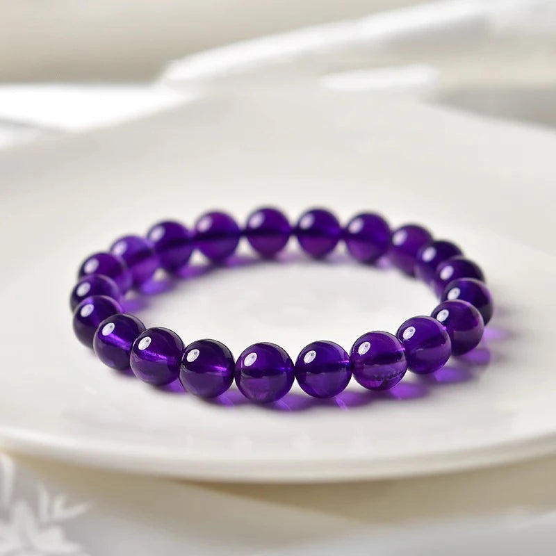 Brazil Amethyst Bracelet Grade A+ Natural Amethyst 10mm Handmade Beaded Gemstone Bracelet Unisex Bracelet