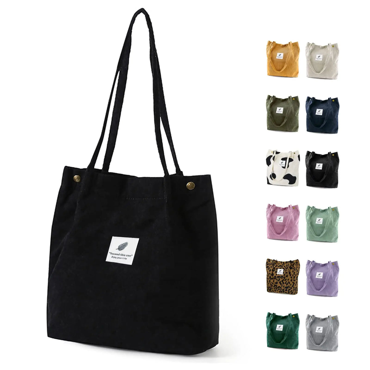Hot Selling Eco-friendly Women's Custom Corduroy Tote Bag with Inner Pocket Student Shoulder Shopping Bag