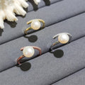 2025 Hot Sale Trendy Cultured Pearl Rings Open Ring 18K Gold Rose Silver Plated Zircon Inlay Natural Pearl Ring Jewelry for Girl