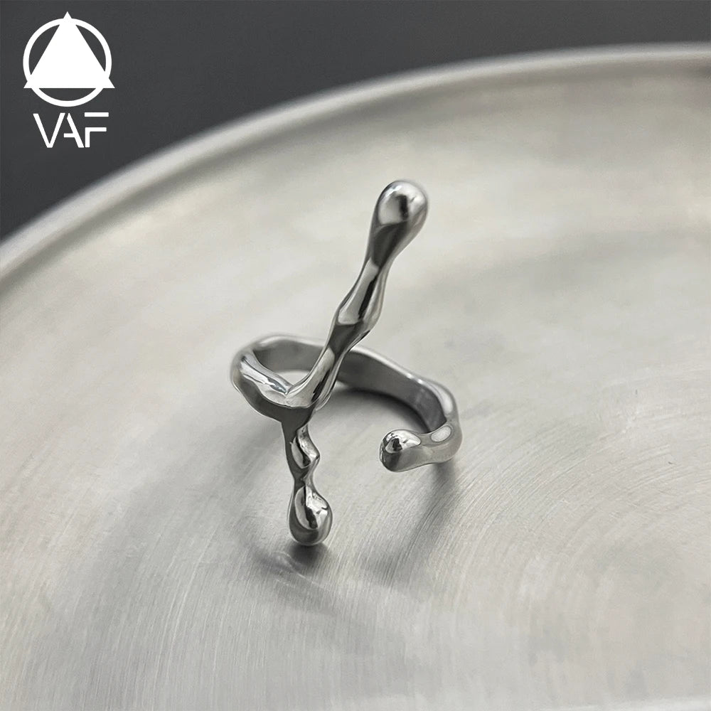 VAF Streamlined Fluid Liquid Opening Adjustable Ring Stainless Steel Hand Polished Unisex Unique Elegant Ring