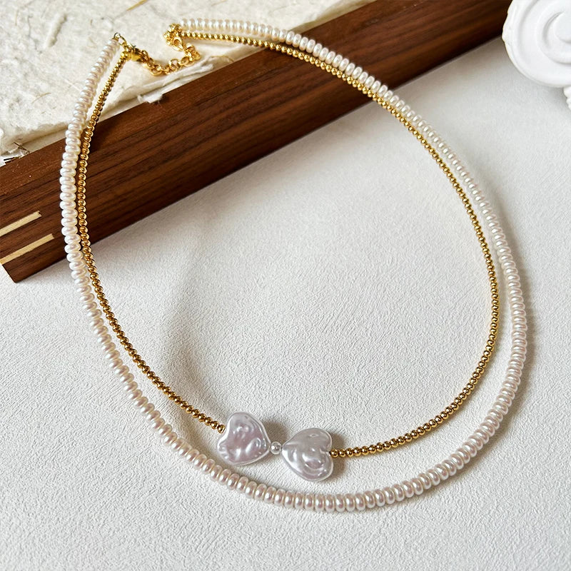 Stainless Steel Opal Necklace with Cross and Clover Trendy Heart Shape Beads Pearl Main Stone for Gift