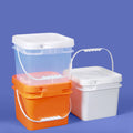 8L White Clear Square Plastic Bucket With Handle Outdoor Picnic Food Storage Containers