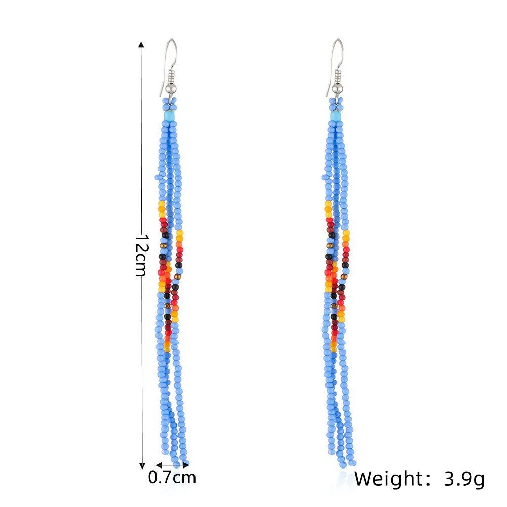 Wholesale Colorful Glass Seed Beads Earrings Thin Long Tassel Earrings for Women