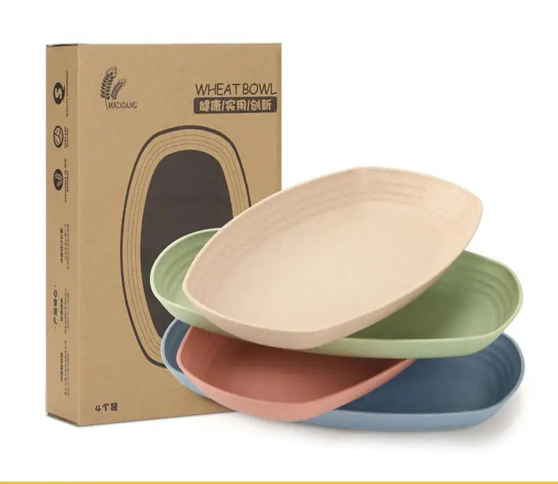 4 Color Fish Plate Eco-friendly Rectangle Wheat Straw Fish Dish Cutlery Dinnerware Sets Food Serving Plate Set