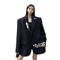 2025 Autumn New Women's Casual Suit Liquid Metal Jacket Niche Design Style Versatile-Loose Slimming Blazer Double Breasted