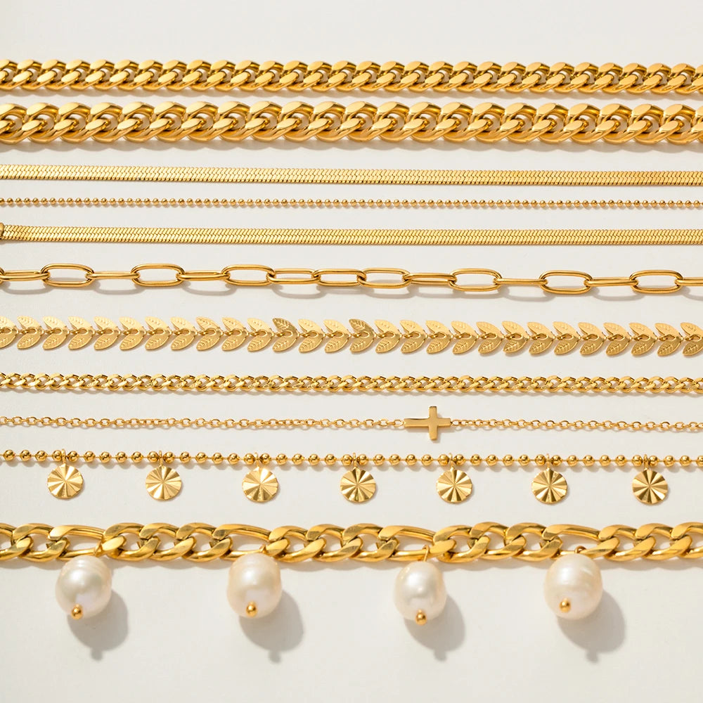 Dainty 18k Gold Plated Stainless Steel Simple Jewelry Gift Waterproof  Chain Cross Double Layer Daity Anklet for Women