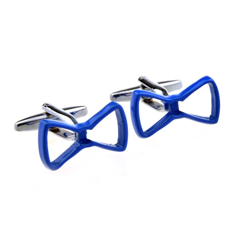 Wholesale Blue Bow Tie Elegant Novelty Cufflinks Custom Mens Suit Shirt Fashion Accessory Wedding Tuxedo Trendy Jewelry Gift Set