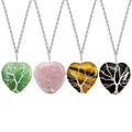 Natural Crystal Stone Heart Amethyst Rose Quart Turquoise Handmade Wire Wrapped Gemstone Tree of Life Pendant Necklace